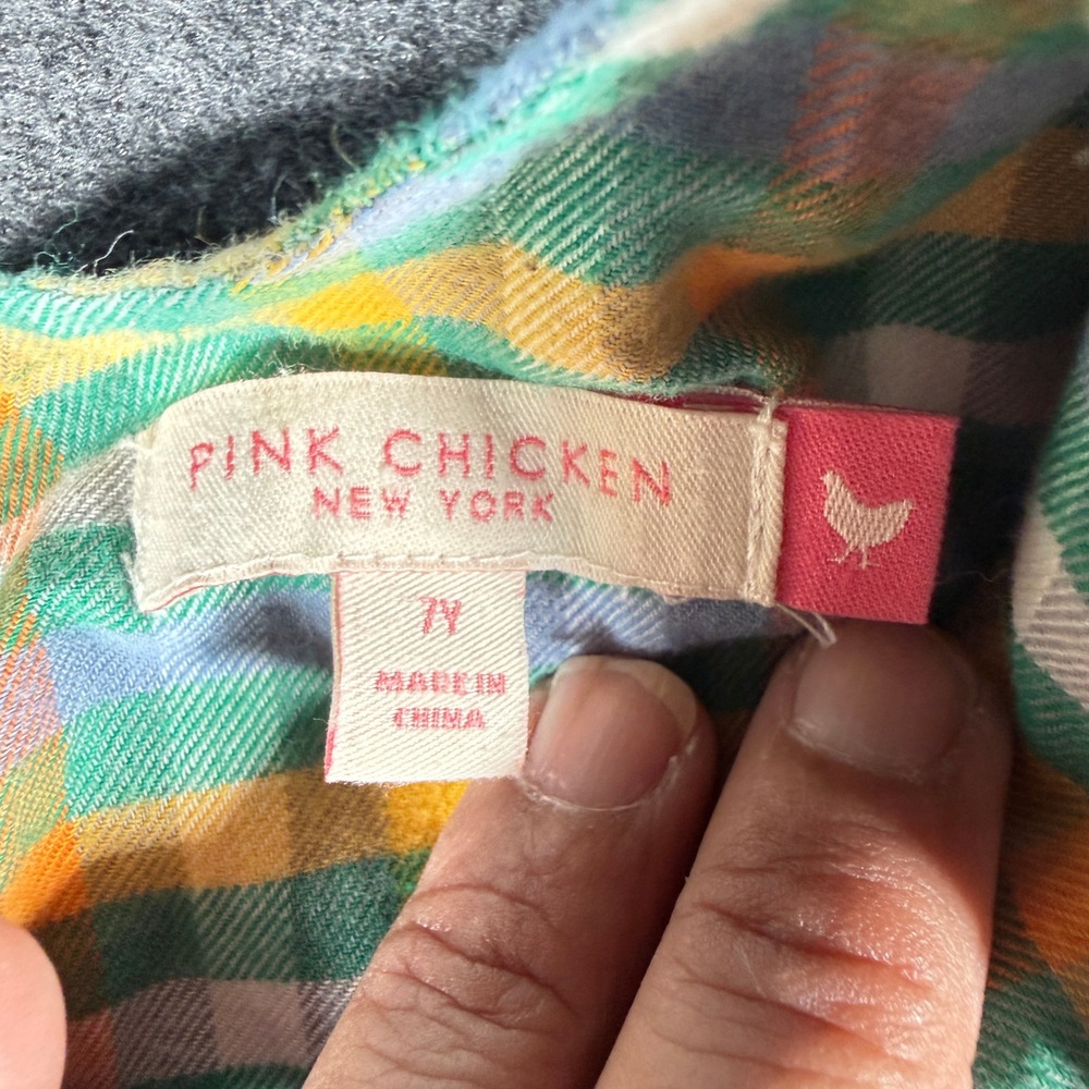 Pink Chicken Girls Multi Color Plaid Ruffle Lace Trim Long‎ Sleeve Dress Size 7Y - Picture 4 of 9